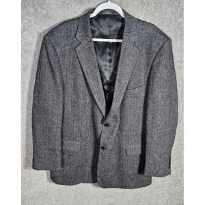 Barrington Wool‎ Two Button Blazer Mens Size 48R Gray Black Herringbone Pockets